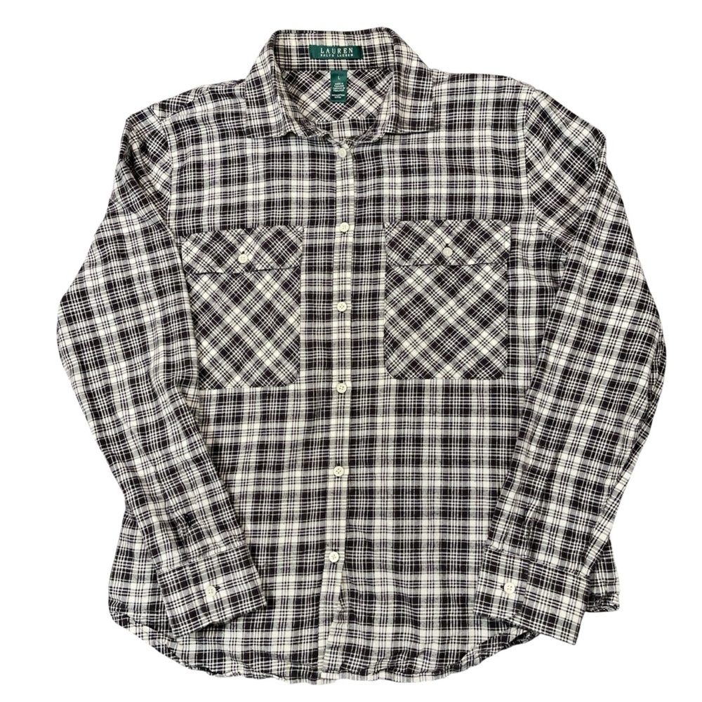 Lauren Ralph Lauren Buffalo Plaid Flannel Shirt Womens Large Black White